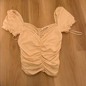 Reformation Beige Ruched Blouse